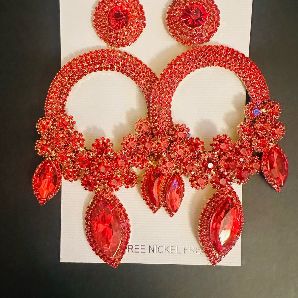 Glamorous Red Beaded Statement Earrings
